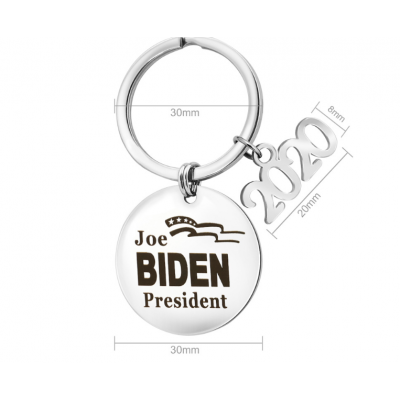 European and American fashion hot-selling jewelry stainless steel round keychain BIDEN accessories 2020 digital pendant